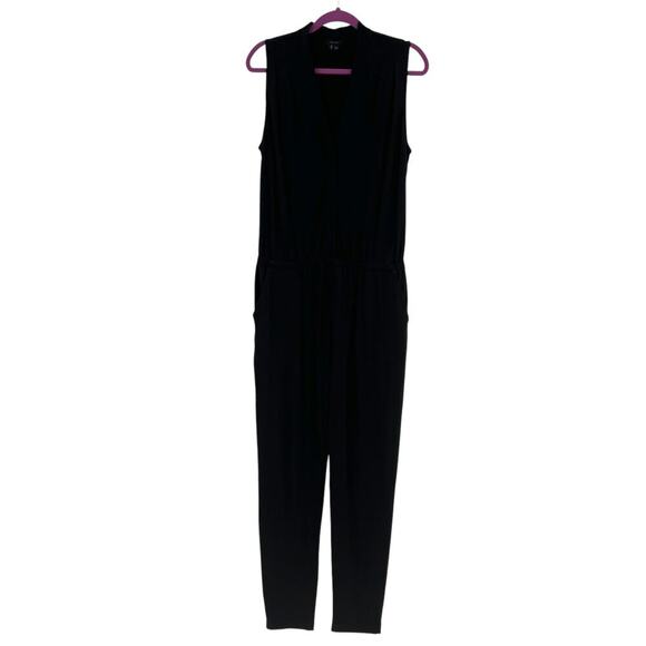Theory Nane Black Jersey Pima Cotton Modal Sleeveless Surplice Jumpsuit Medium - Picture 1 of 12